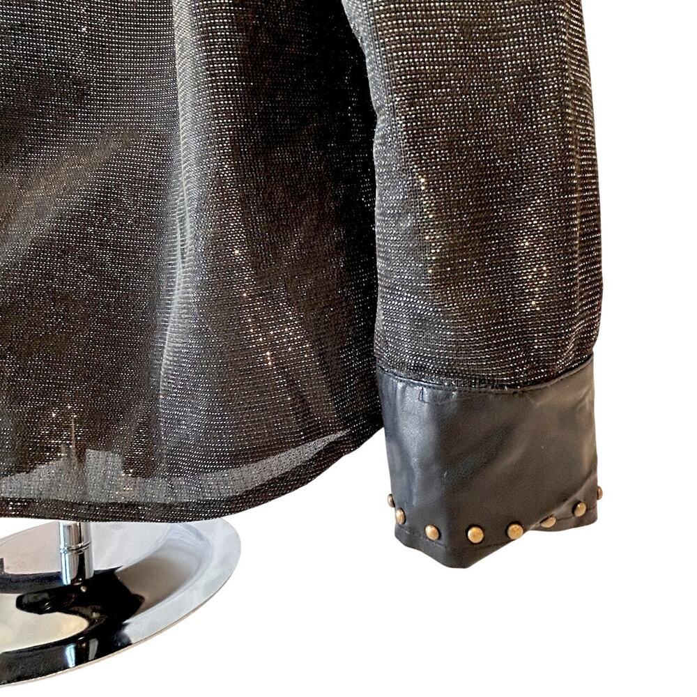 NWOT Unisex Black Leather Gold Studded Glitter Oversized Mesh Western Rock XS - Picture 5 of 8